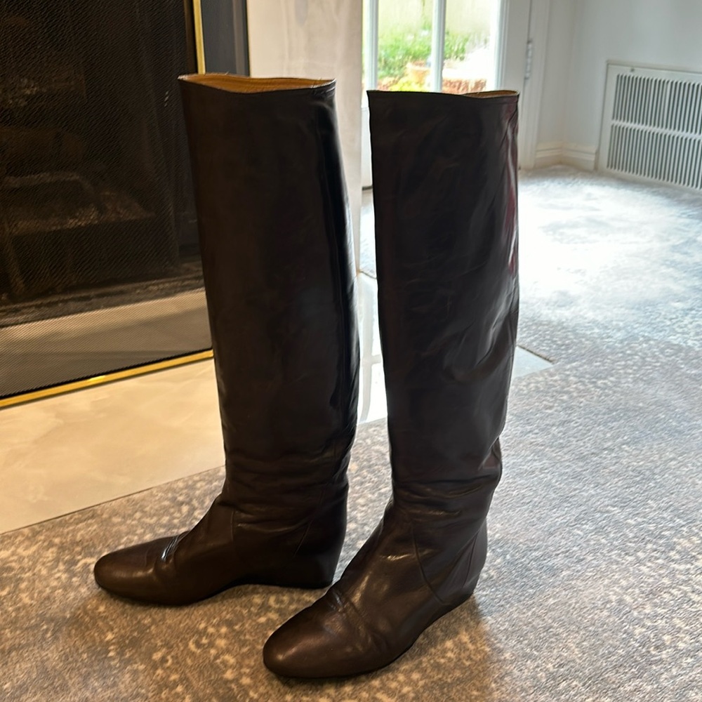 LANVIN BROWN LEATHER WEDGE BOOT SIZE 37.5 - Picture 2 of 14
